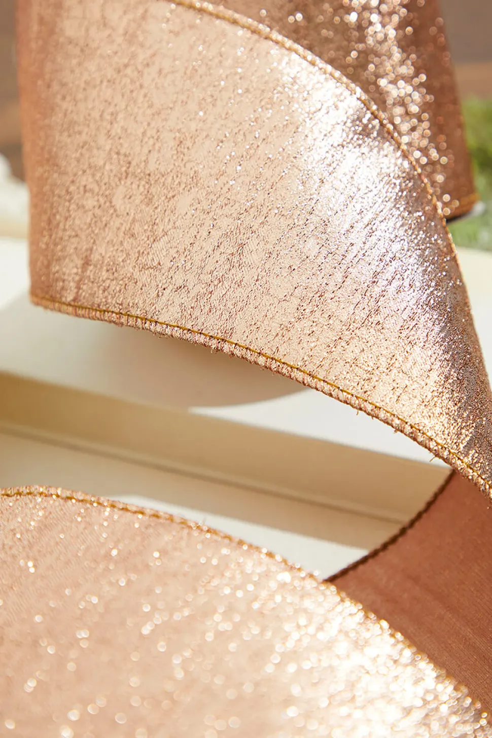 4” x 10 Yard Rose Gold Aurora Jacquard Tissue Back Ribbon
