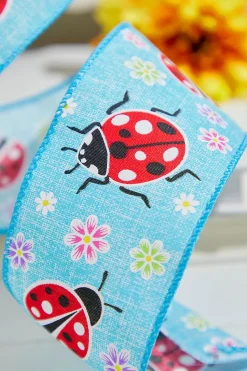 2.5" x 10 Yards Blue Ladybugs Ribbon