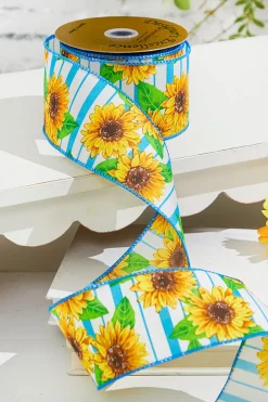 2.5" x 10 Yards Blue Sunflower Ribbon