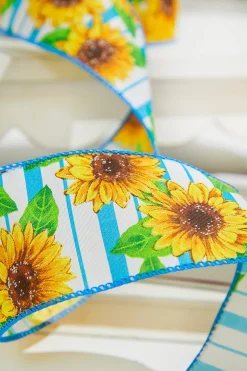 2.5" x 10 Yards Blue Sunflower Ribbon