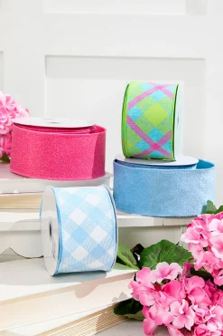 2.5" x 10 Yards Diagonal Blue Check Ribbon