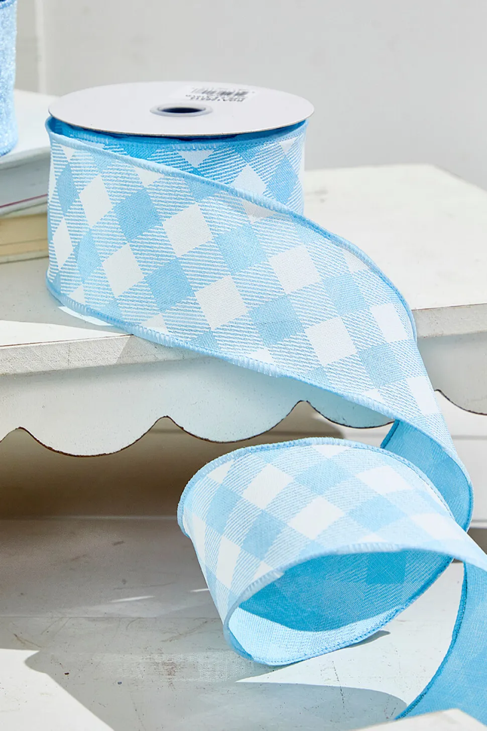 2.5" x 10 Yards Diagonal Blue Check Ribbon