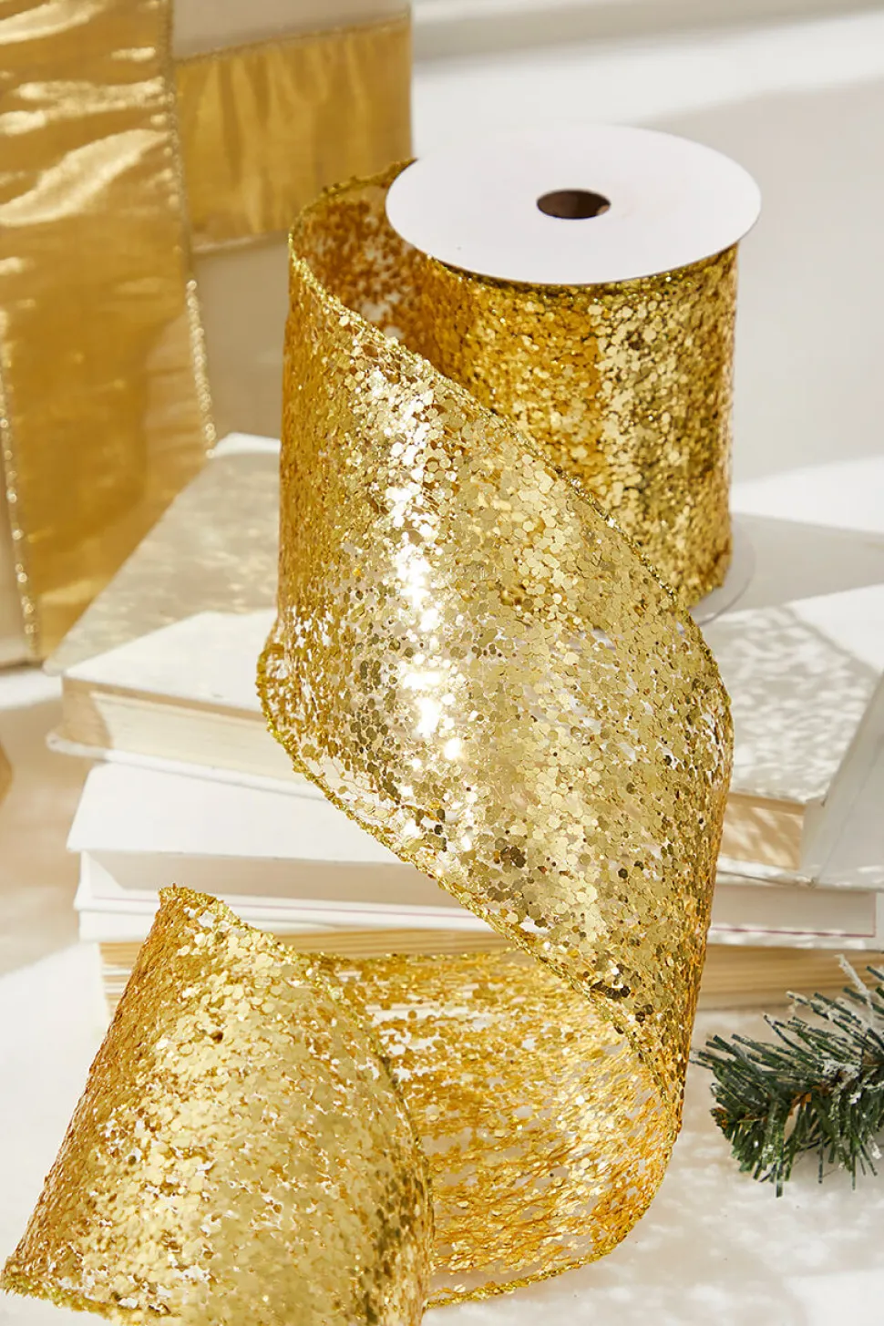 4" x 10 Yards Gold Glitter Mesh Ribbon