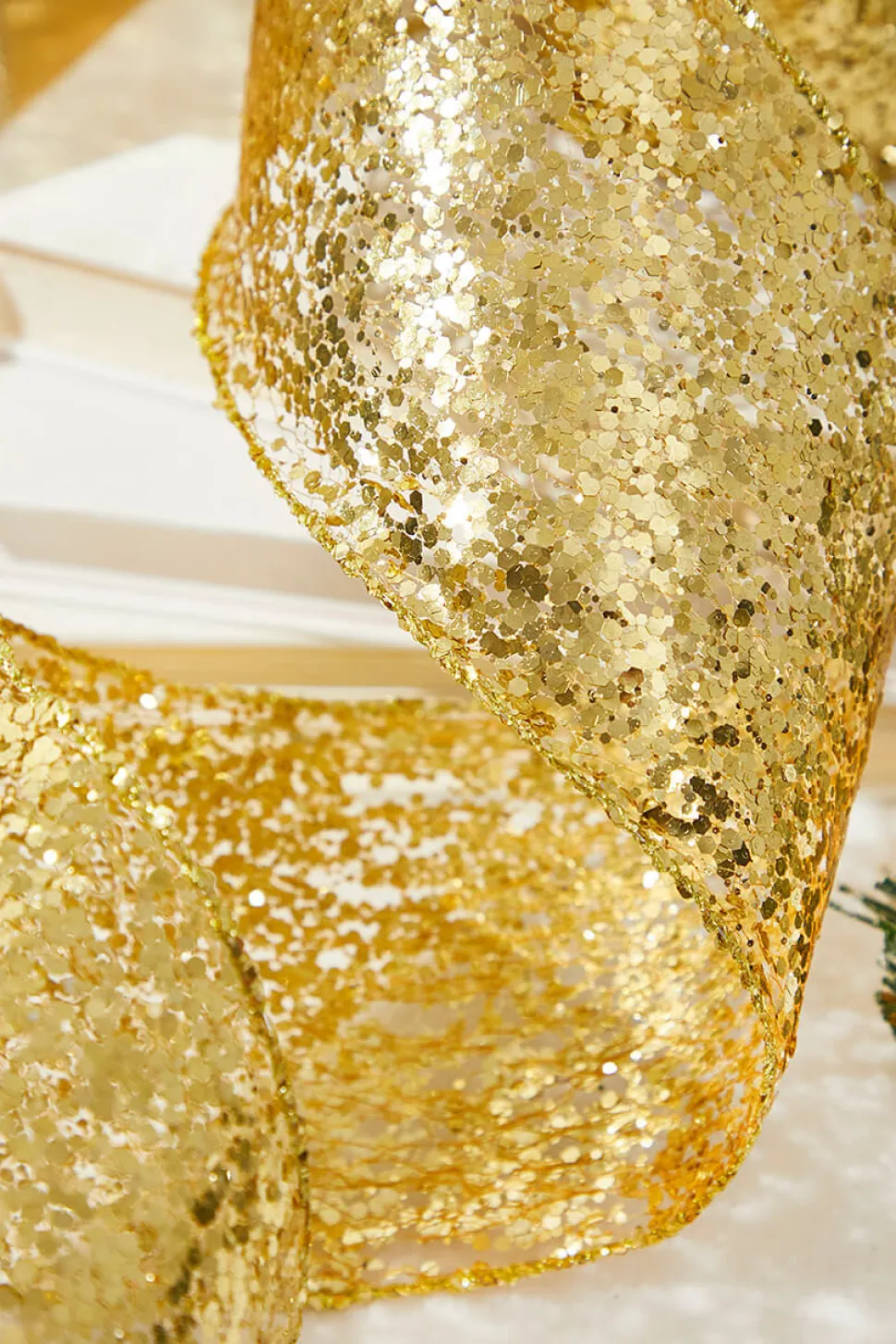 4" x 10 Yards Gold Glitter Mesh Ribbon