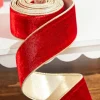 2.5" x 5 Yard Sheldon Velvet Metallic Dupioni Ribbon Red