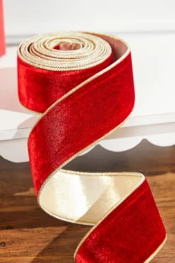 2.5" x 5 Yard Sheldon Velvet Metallic Dupioni Ribbon Red