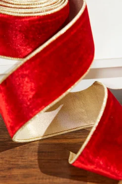 2.5" x 5 Yard Sheldon Velvet Metallic Dupioni Ribbon Red