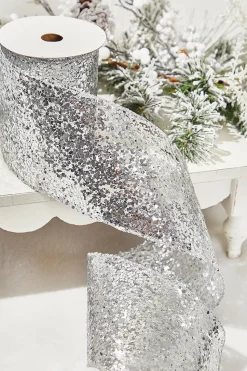 4" x 10 Yard Silver Glitter Wired Ribbon
