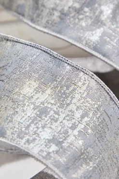 4" x 5 Yard Silver Jacquard Dupion Ribbon