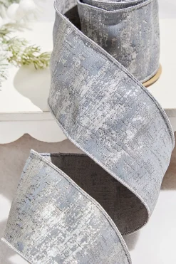 4" x 5 Yard Silver Jacquard Dupion Ribbon