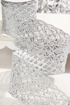 4" x 10 Yard Silver Mesh Wired Ribbon