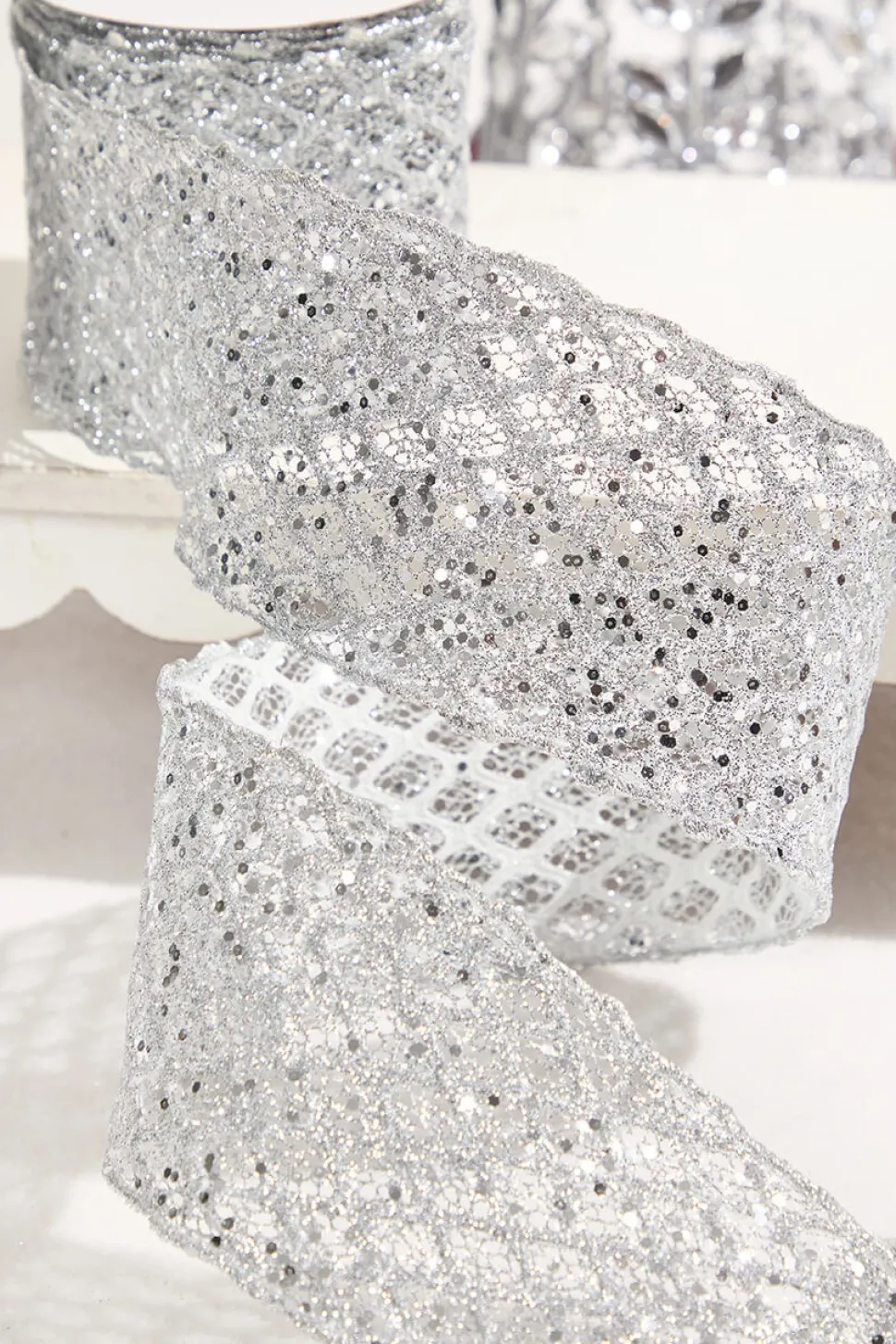 4" x 10 Yard Silver Mesh Wired Ribbon