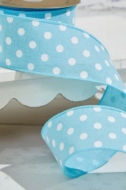 2.5" x 10 Yards Light Blue Polka Dot Ribbon