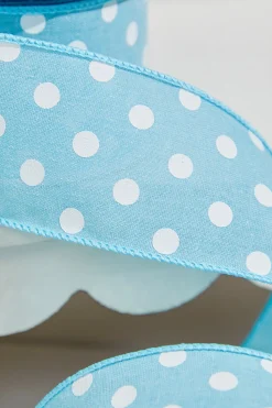 2.5" x 10 Yards Light Blue Polka Dot Ribbon