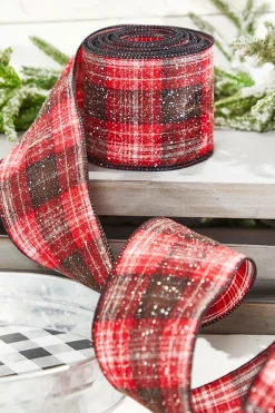4” x 10 Yard Snowy Plaid Wired Ribbon