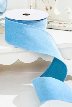 2.5" x 10 Yard Soft Blue Wired Velvet Ribbon
