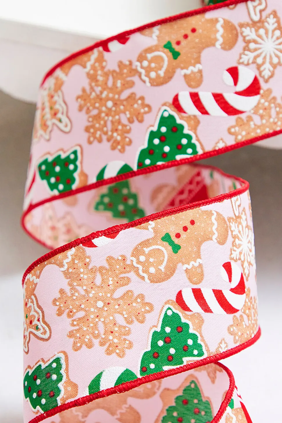 2.5" x 10 Yards Pink Gingerbread Candy Cane Ribbon