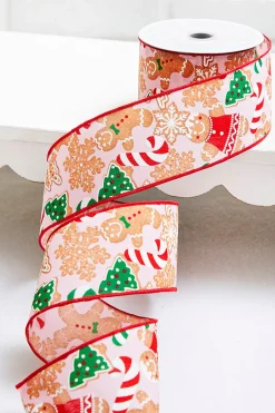 2.5" x 10 Yards Pink Gingerbread Candy Cane Ribbon