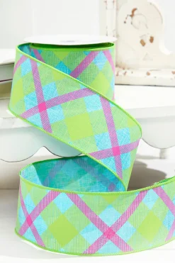 2.5 x 10 Yards Printed Plaid On Royal Ribbon