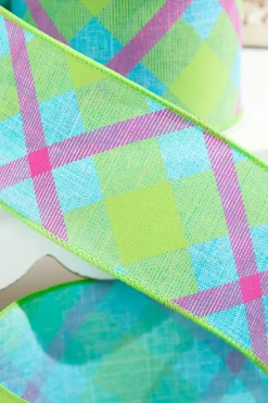 2.5 x 10 Yards Printed Plaid On Royal Ribbon