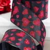 2.5" x 10 Yards Red Glitter Heart Black Ribbon