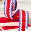 2.5" x 10 Yards Red, White & Blue Patterned Ribbon