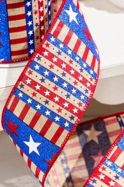 2.5" x 10 Yards Star Stripe Ribbon- Dark Canvas