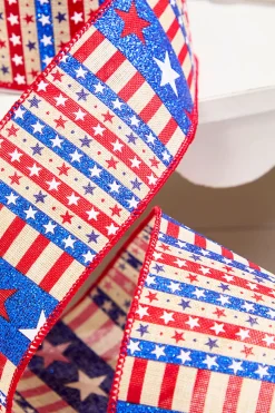 2.5" x 10 Yards Star Stripe Ribbon- Light Canvas