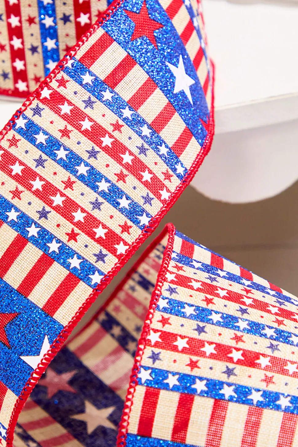 2.5" x 10 Yards Star Stripe Ribbon- Light Canvas
