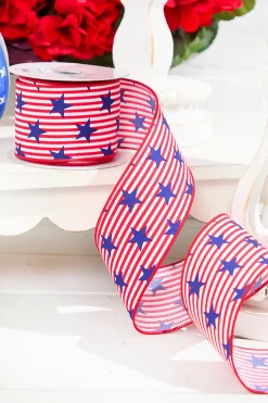 2.5" x 10 Yards Stars with Pinstripes Ribbon