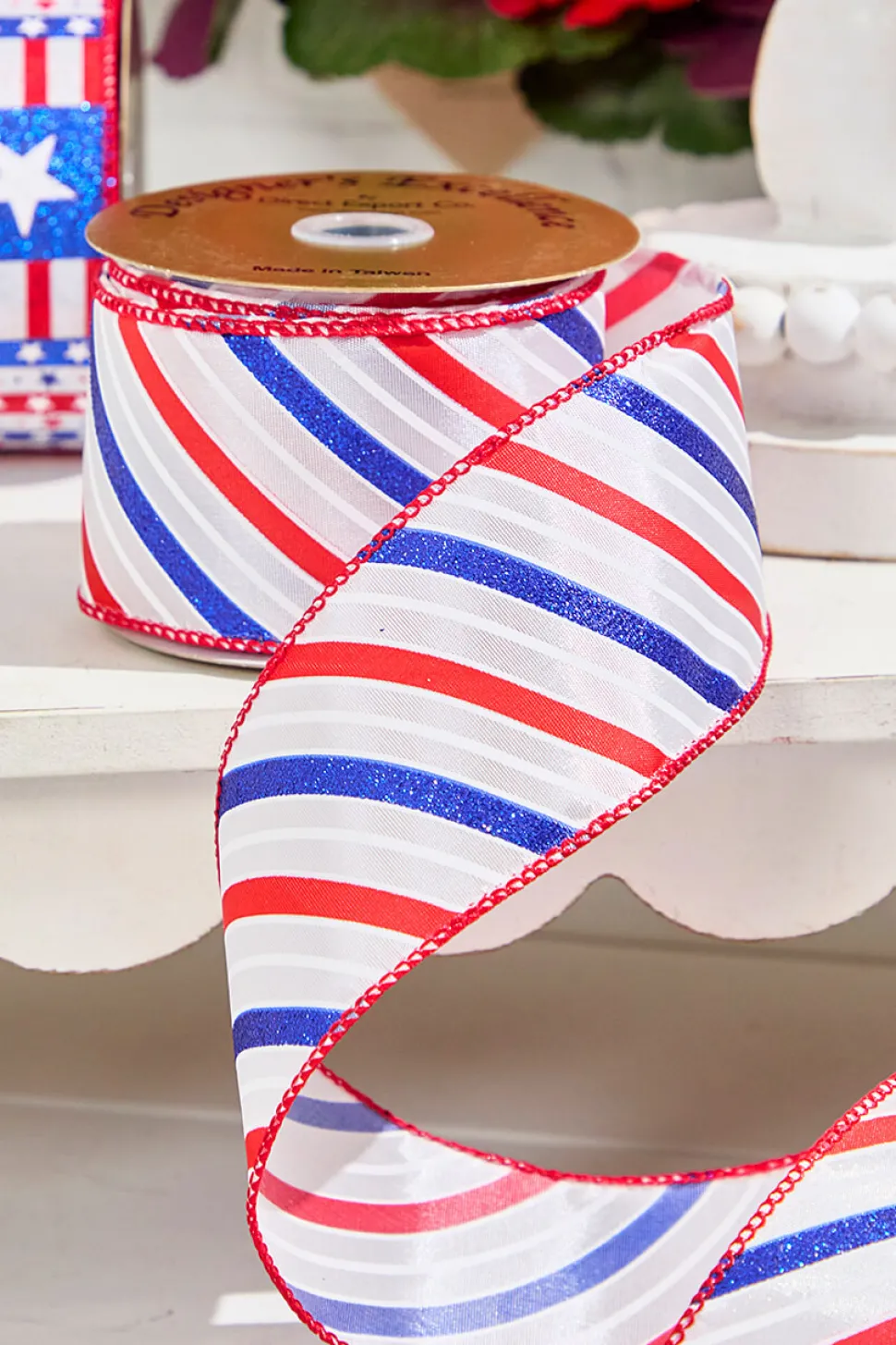 2.5" x 10 Yards 4th Of July Ribbon- Stripes