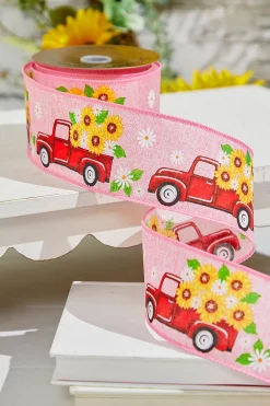 2.5" x 10 Yards Truck with Flowers Pink Ribbon