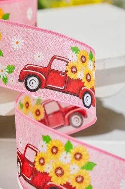 2.5" x 10 Yards Truck with Flowers Pink Ribbon