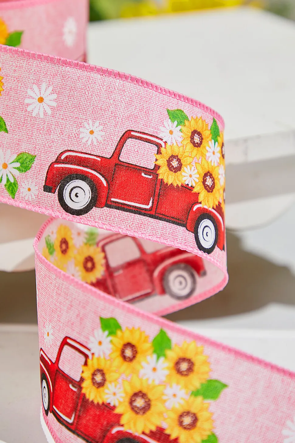 2.5" x 10 Yards Truck with Flowers Pink Ribbon