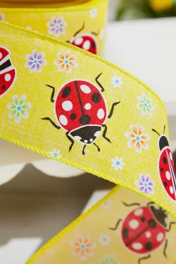 2.5" x 10 Yards Yellow Ladybugs Ribbon