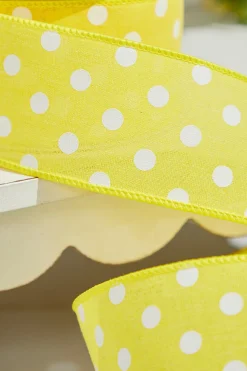 2.5" x 10 Yards Yellow Polka Dot Ribbon