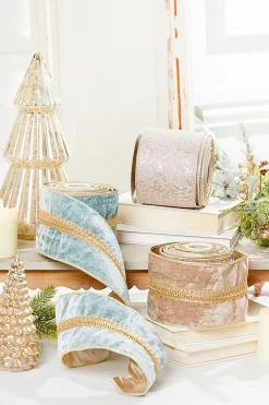 4" x 5 Yard Taupe Velvet Metallic Edge Ribbon