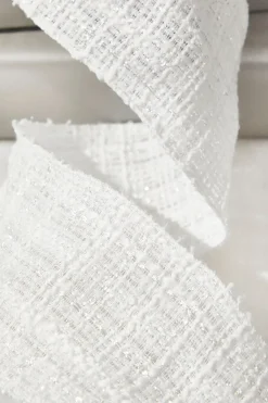 4" x 10 Yard White Chenille with Sequins Wired Ribbon