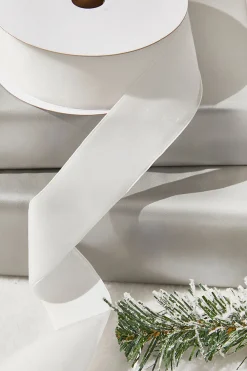 1.5" x 10 Yard White Unwired Velvet Ribbon