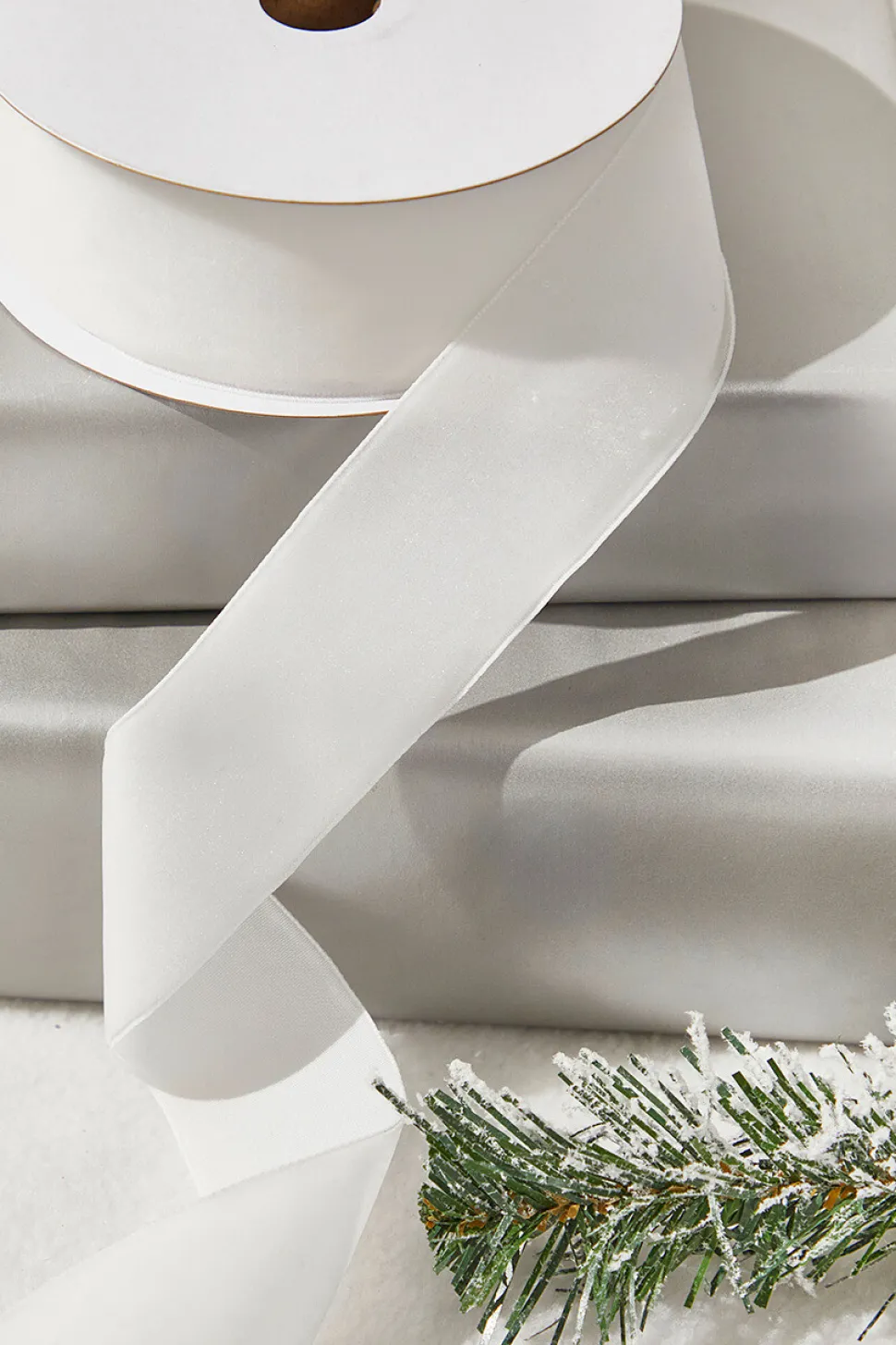 1.5" x 10 Yard White Unwired Velvet Ribbon