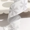 4" x 10 Yard White Velvet with Silver Snowflake Ribbon