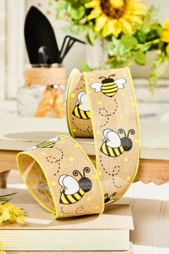 2.5" 10 Yard Burlap Bee Yellow Polka Dot Ribbon