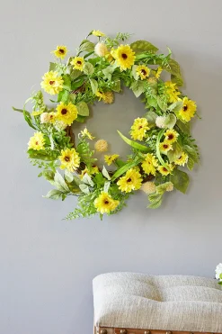 24" Yellow Mixed Gerbera Daisy Wreath